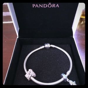 Pandora classic silver bracelet with two charms